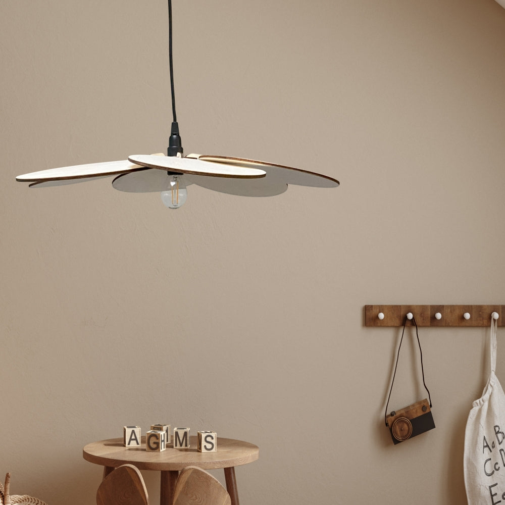 Lampe suspendue en bois chambre d'enfant | Fleur - naturel
