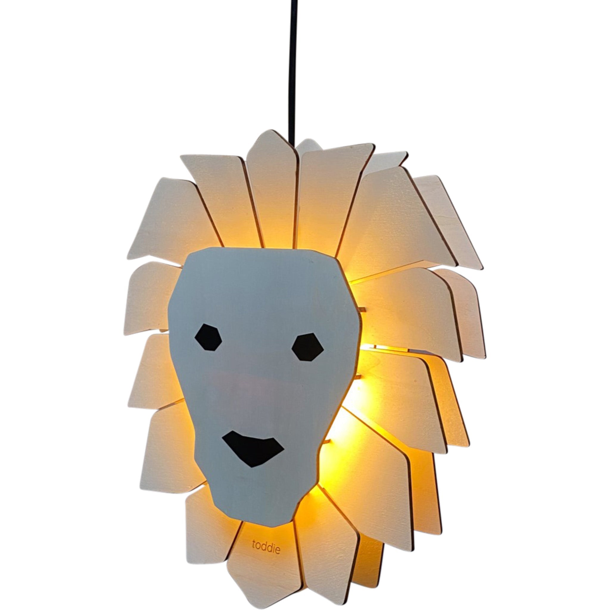 Lampe suspendue en bois chambre d'enfant | Lion - naturel - toddie.fr