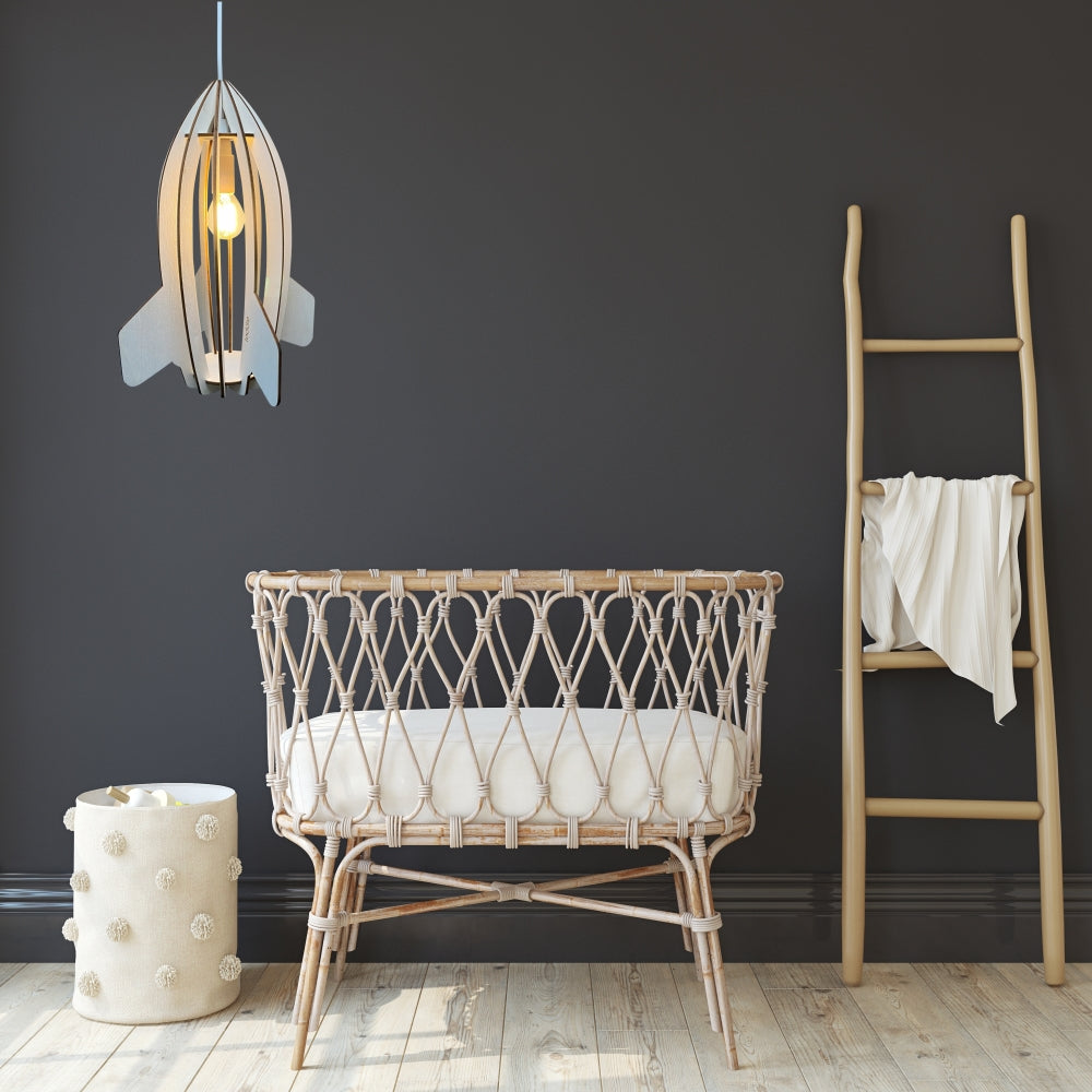 Lampe suspendue en bois chambre d'enfant | Fusée - naturel