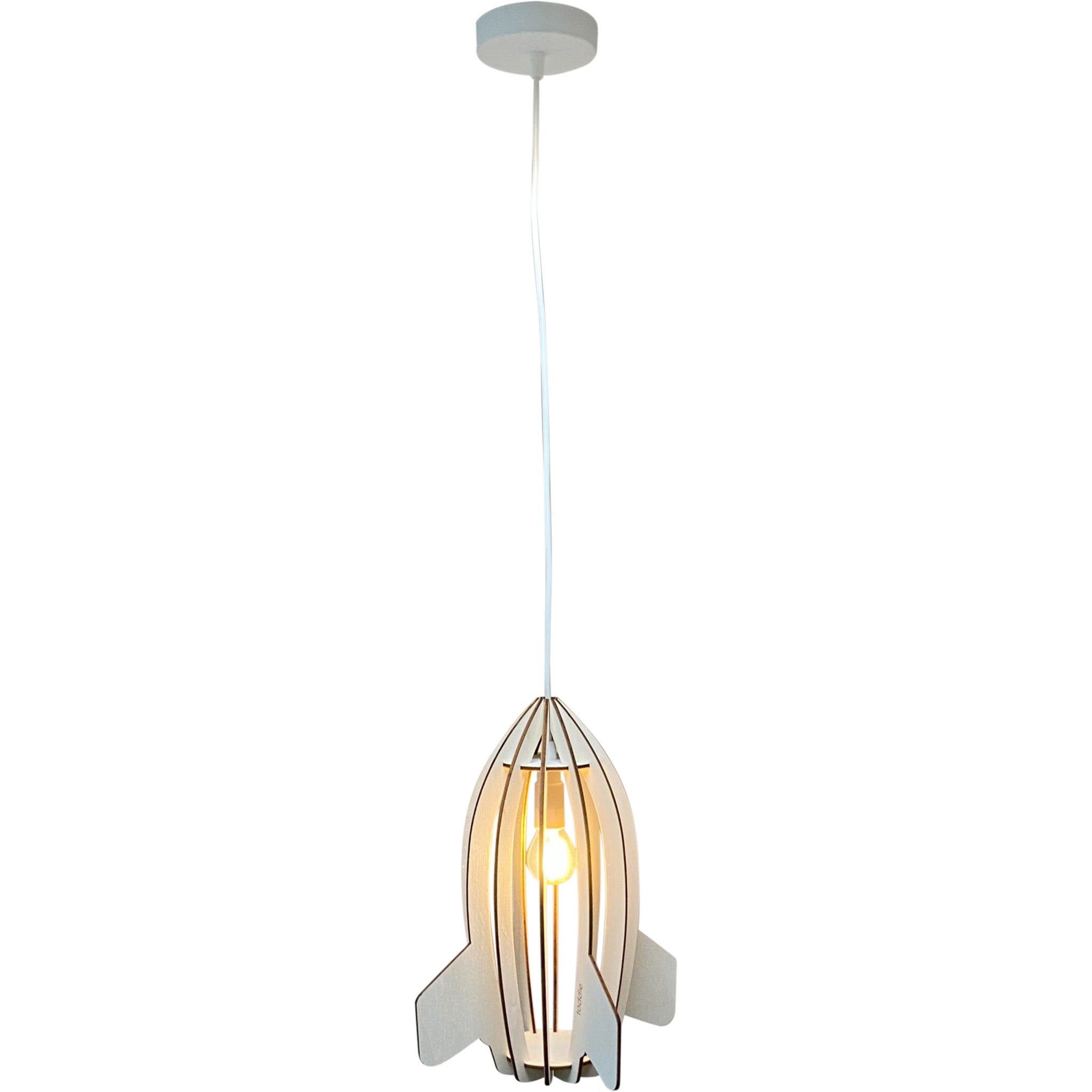 Lampe suspendue en bois chambre d'enfant | Fusée - naturel