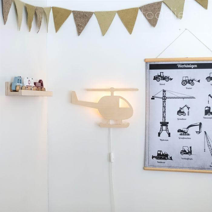 Houten wandlamp kinderkamer | Helikopter - toddie.nl