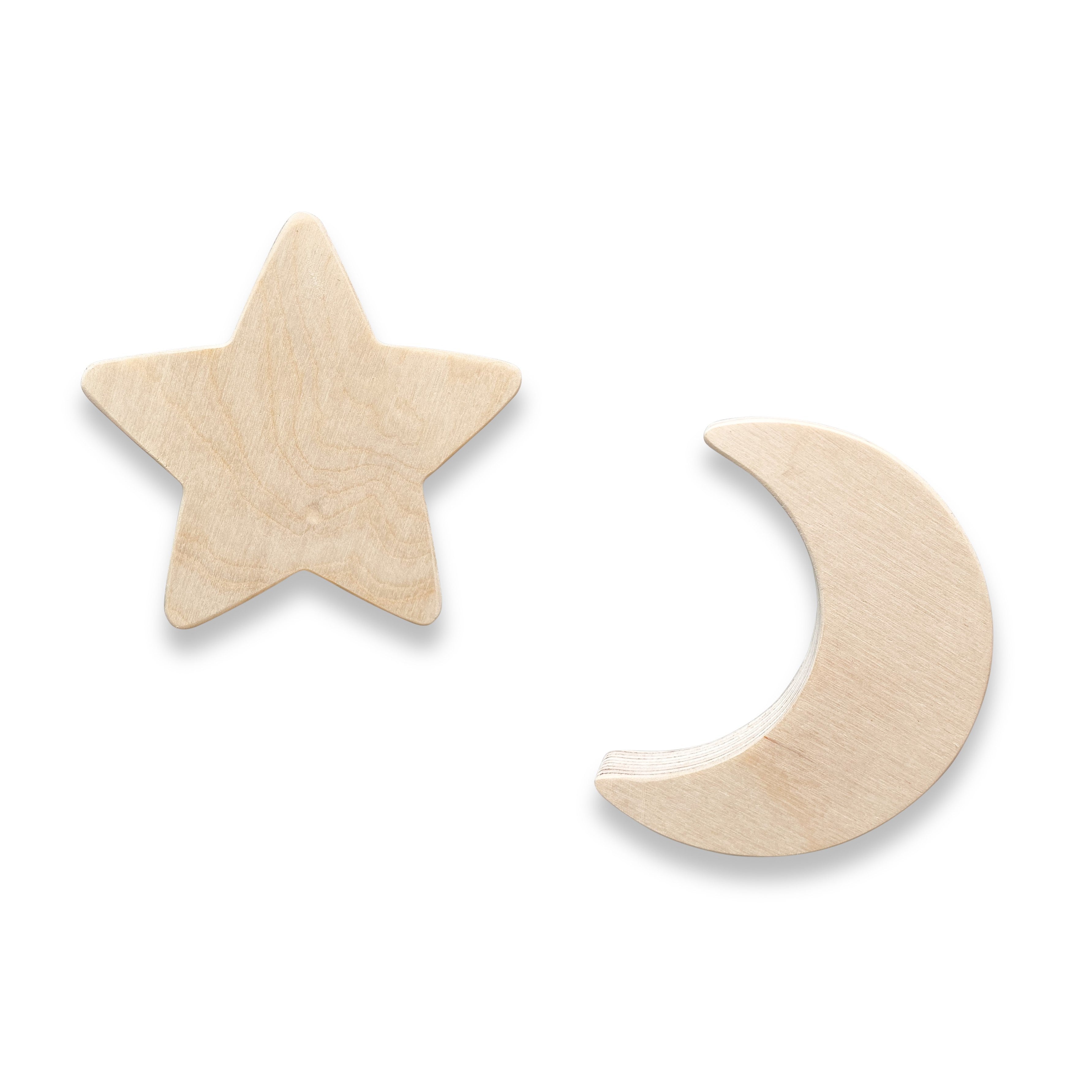 Blank houten wandhaak kinderkamer | ster en maan - toddie.nl