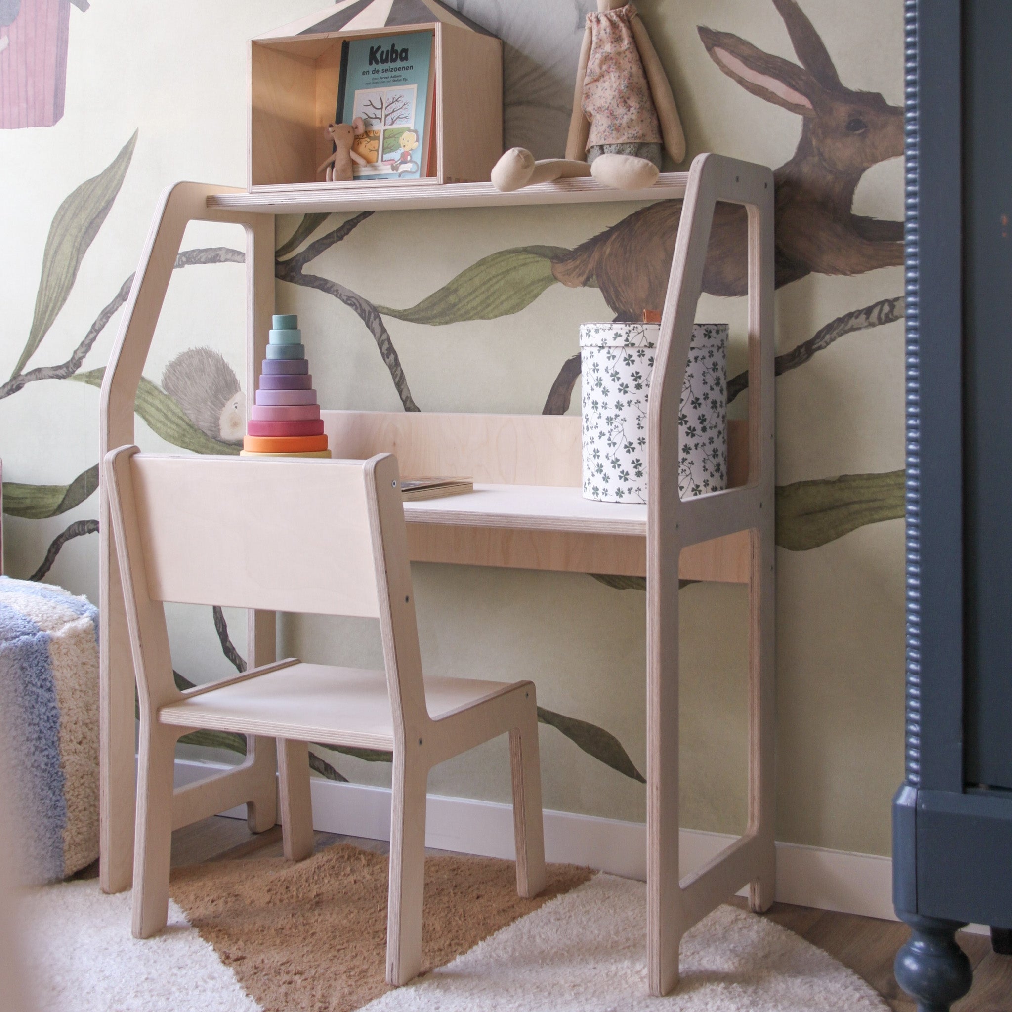 Montessori bureau en bois chambre d'enfant 2-7 ans | Avec chaise - naturel - toddie.fr