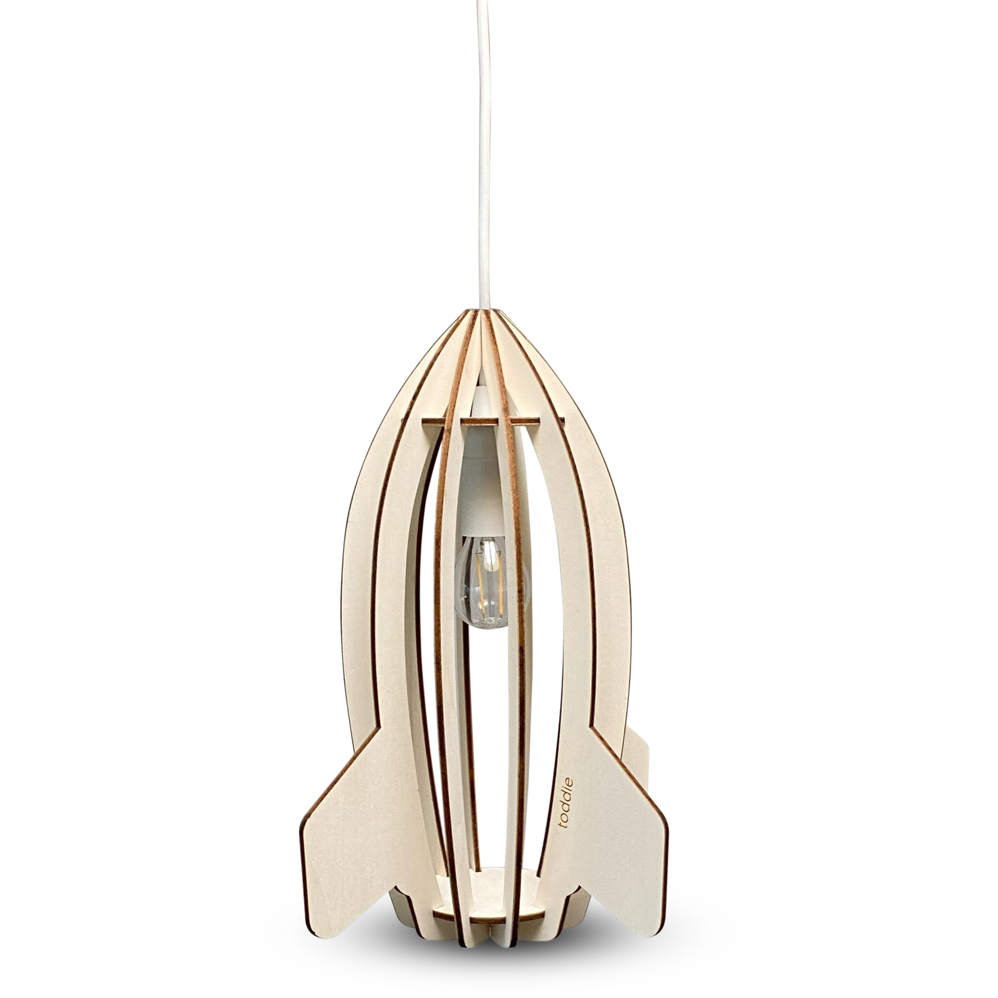 Lampe suspendue en bois chambre d'enfant | Fusée - naturel