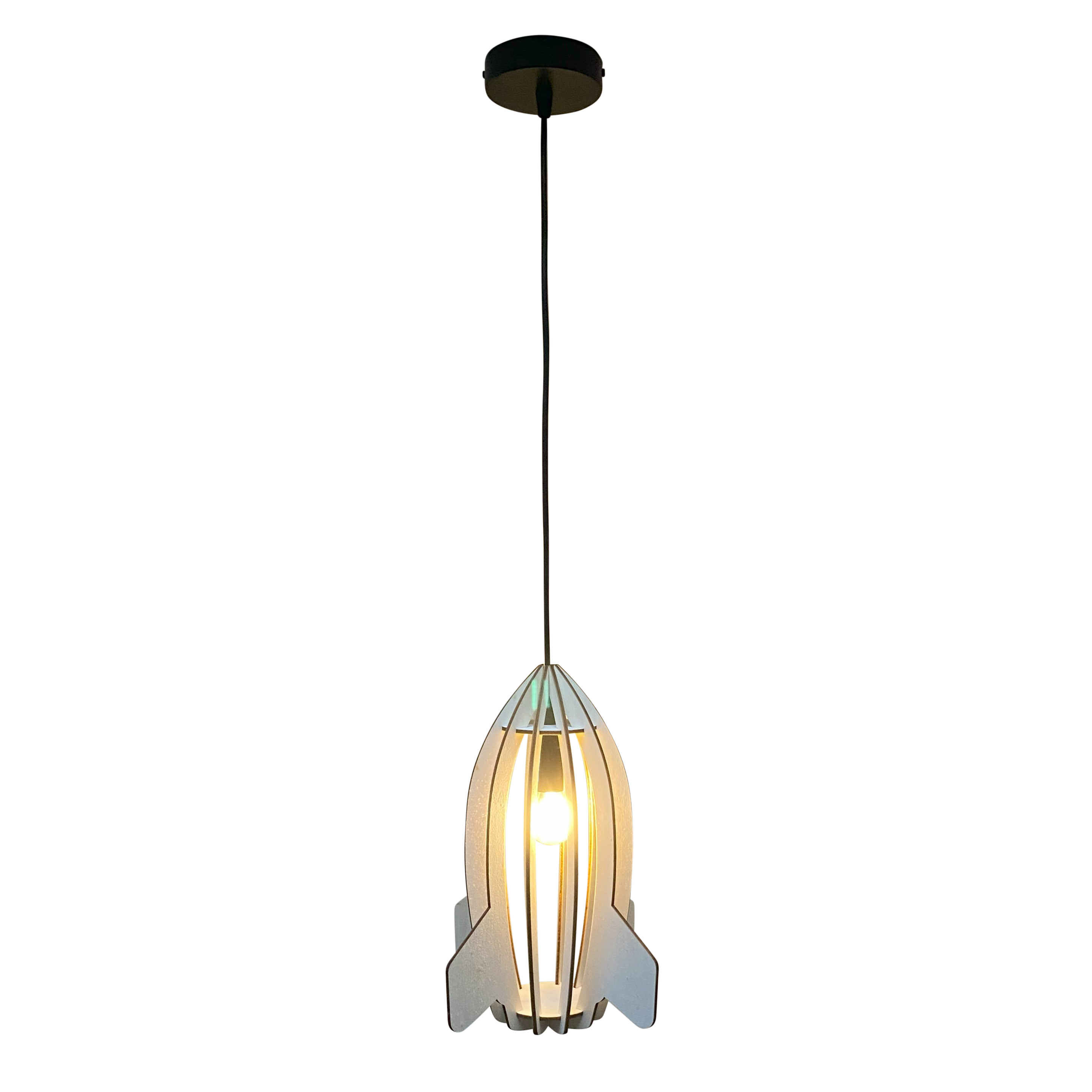 Lampe suspendue en bois chambre d'enfant | Fusée - naturel
