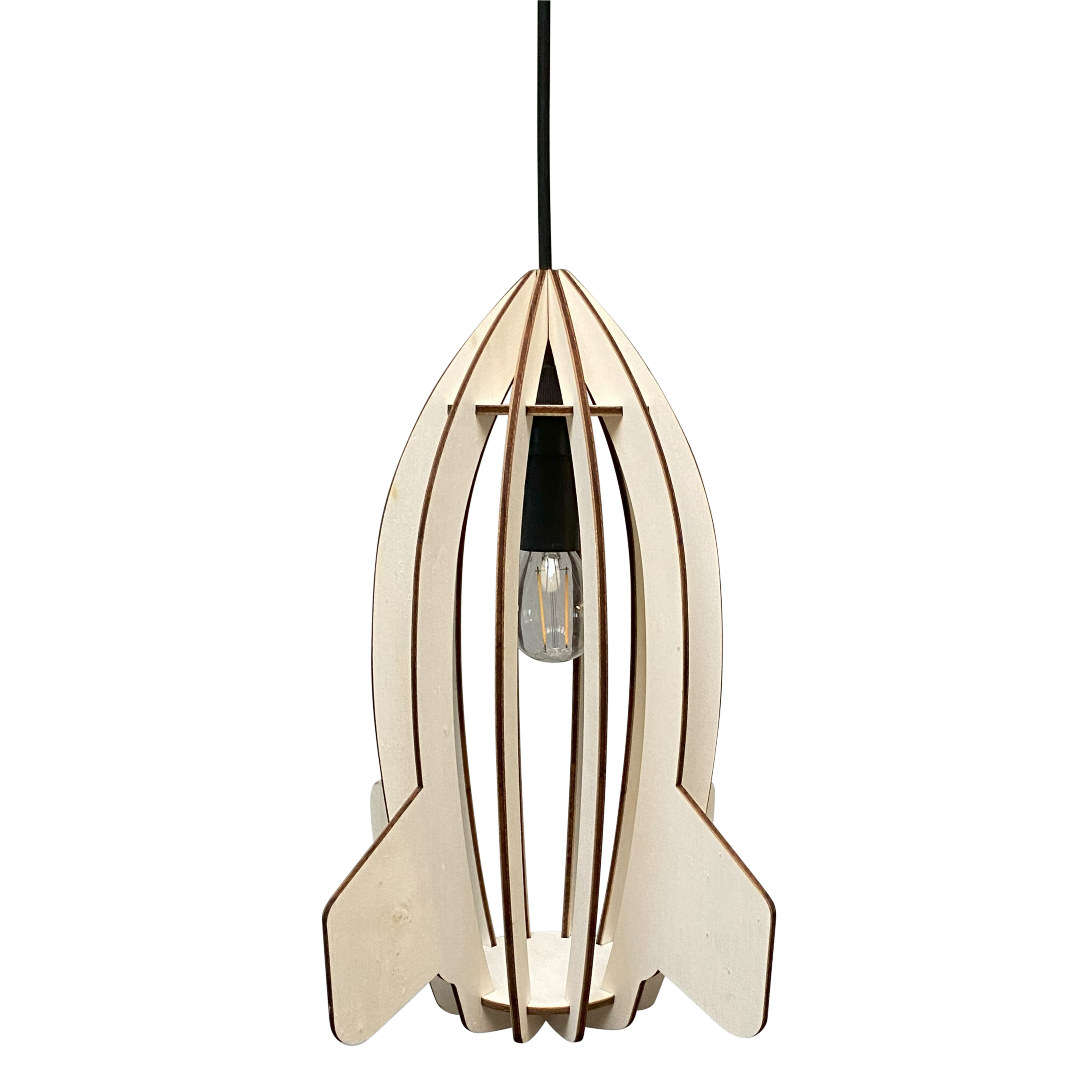 Lampe suspendue en bois chambre d'enfant | Fusée - naturel