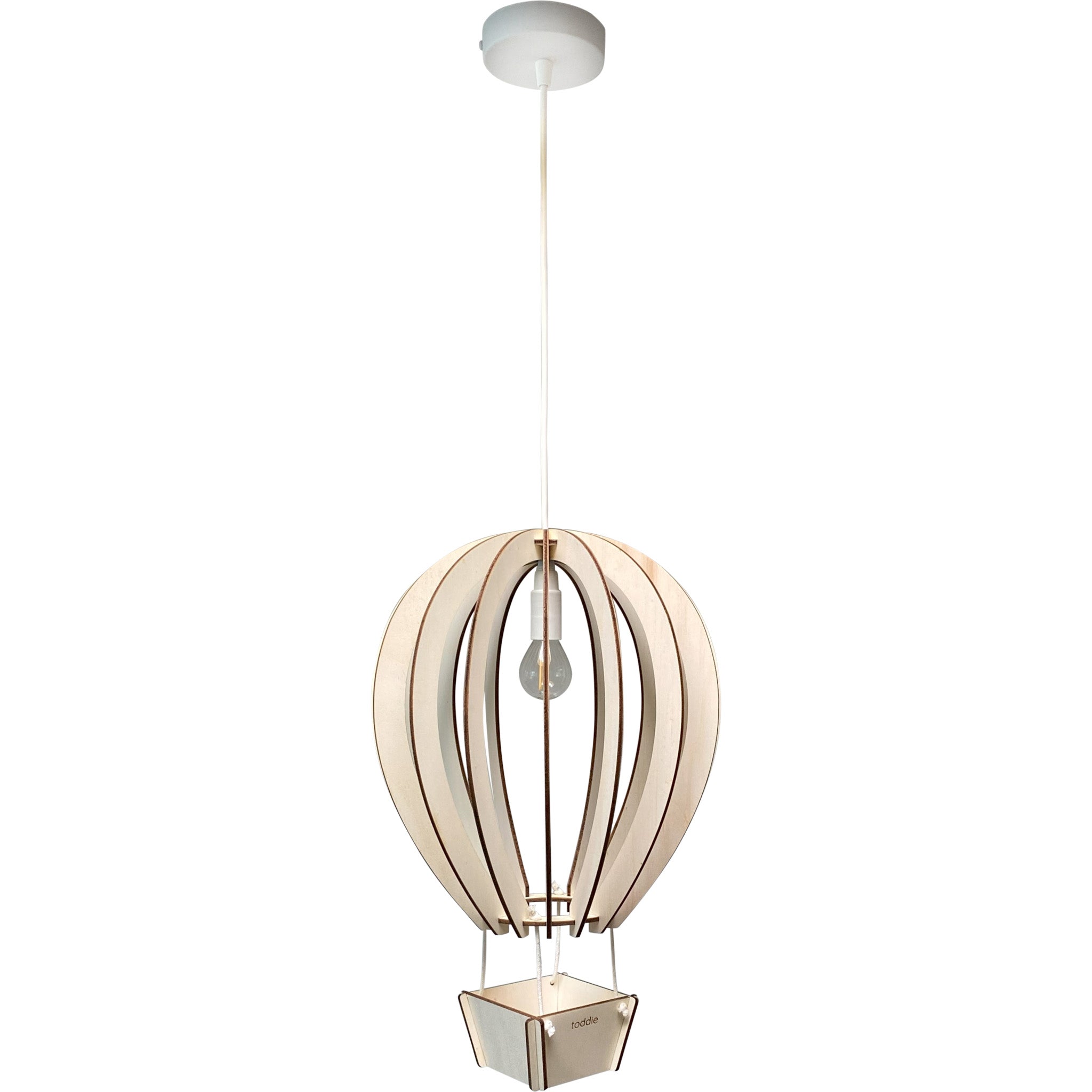 Lampe suspendue en bois chambre d'enfant | Montgolfière - naturel