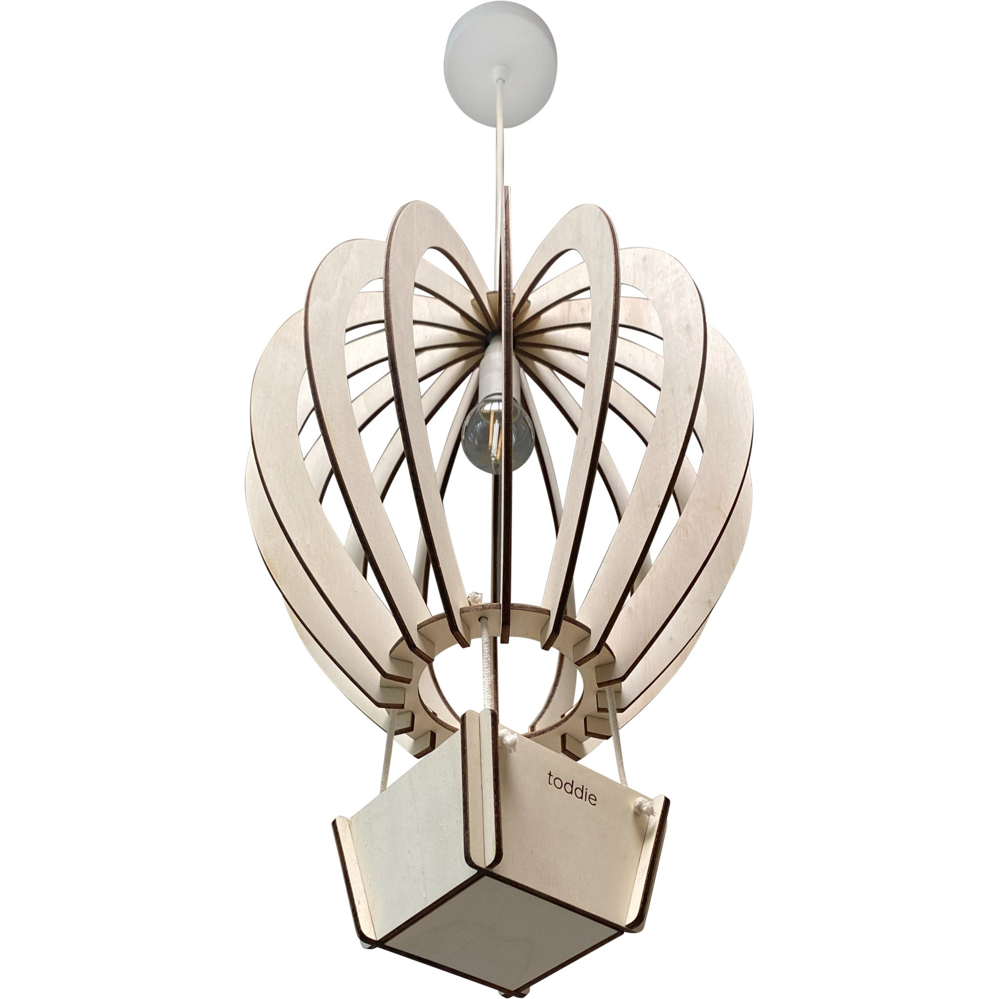 Lampe suspendue en bois chambre d'enfant | Montgolfière - naturel