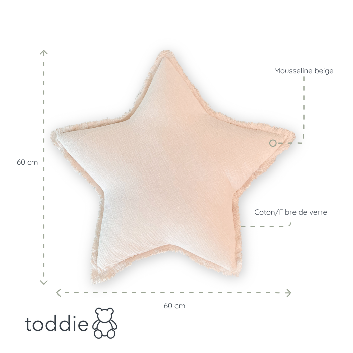 Coussin décoratif chambre d’enfant | Étoile - mousseline beige - toddie.fr