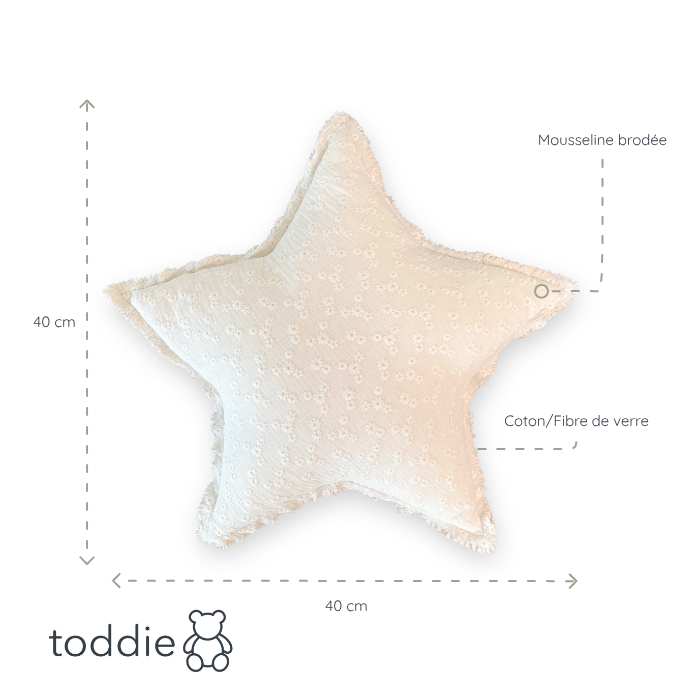 Coussin décoratif chambre d’enfant | Étoile - mousseline brodée - toddie.fr