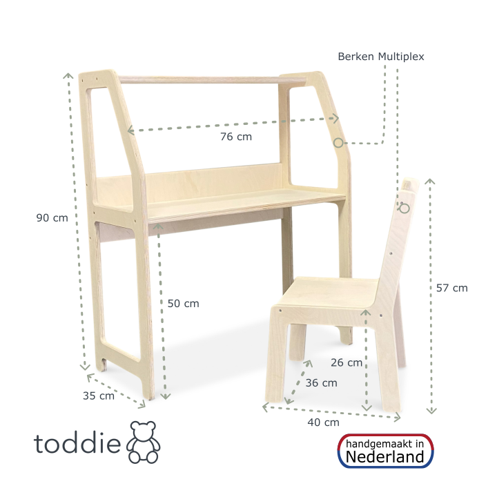 Montessori bureau en bois chambre d'enfant 2-7 ans | Avec chaise - naturel - toddie.fr