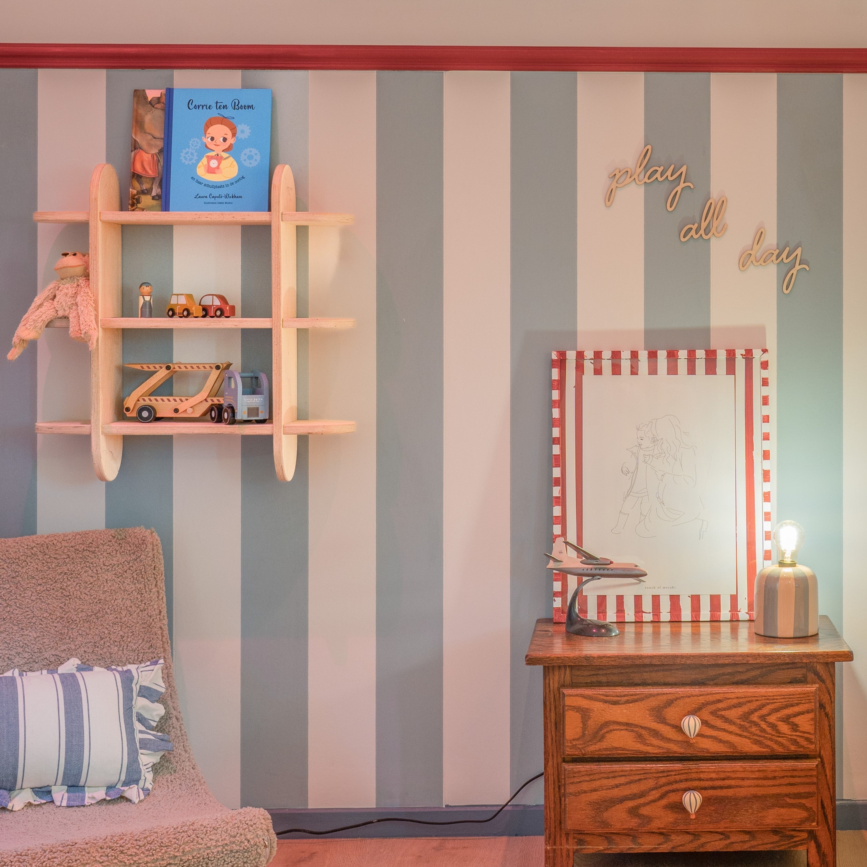 Round Montessori bibliothèque murale chambre d'enfant | Étagère à casiers 3 étagères - naturel