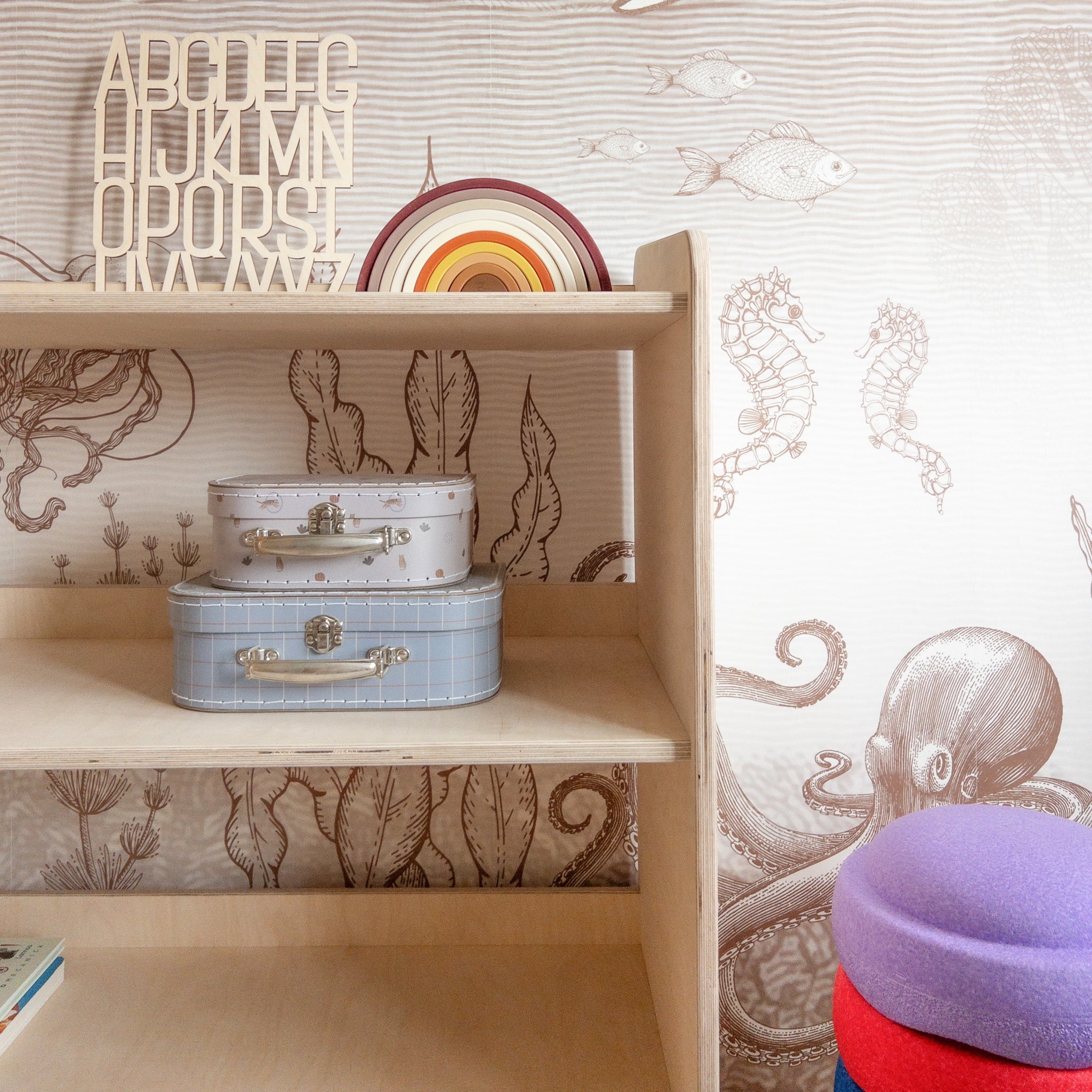 Montessori meuble à jouets | Étagère à livres 4 étagères - naturel