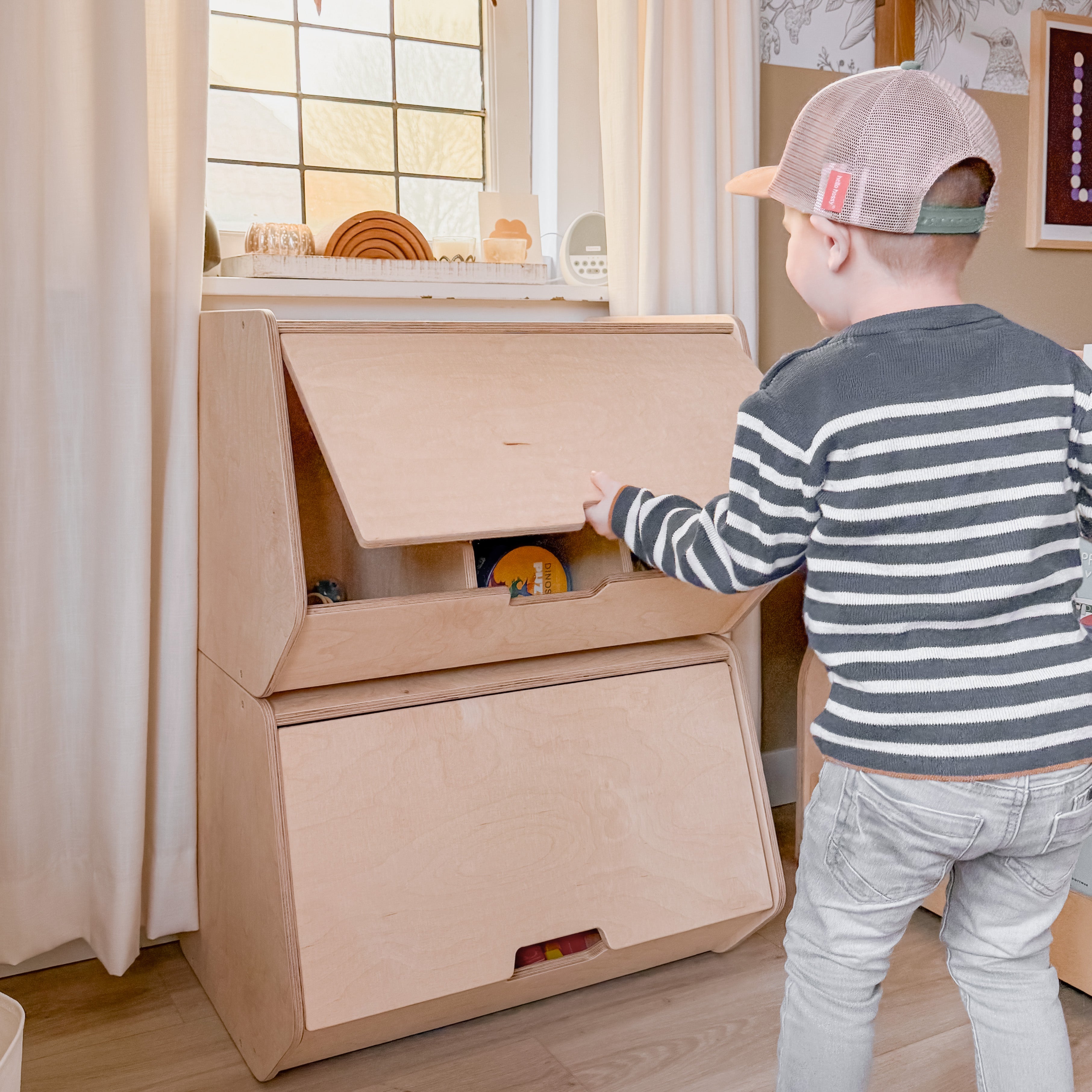 Stowie coffre de rangement empilable | Couvercle rétractable - naturel