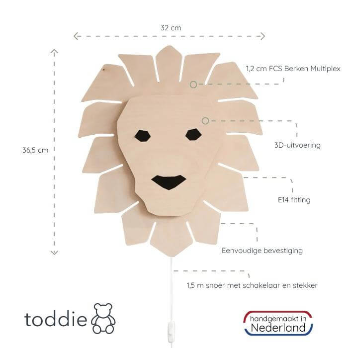 Houten wandlamp kinderkamer | Leeuw - toddie.nl