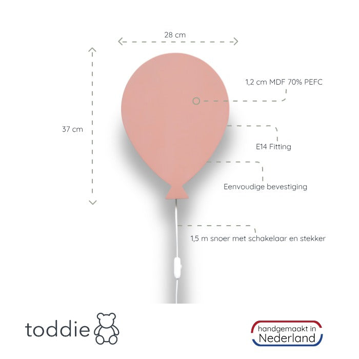 Houten wandlamp kinderkamer | Ballon - Terra Roze - toddie.nl