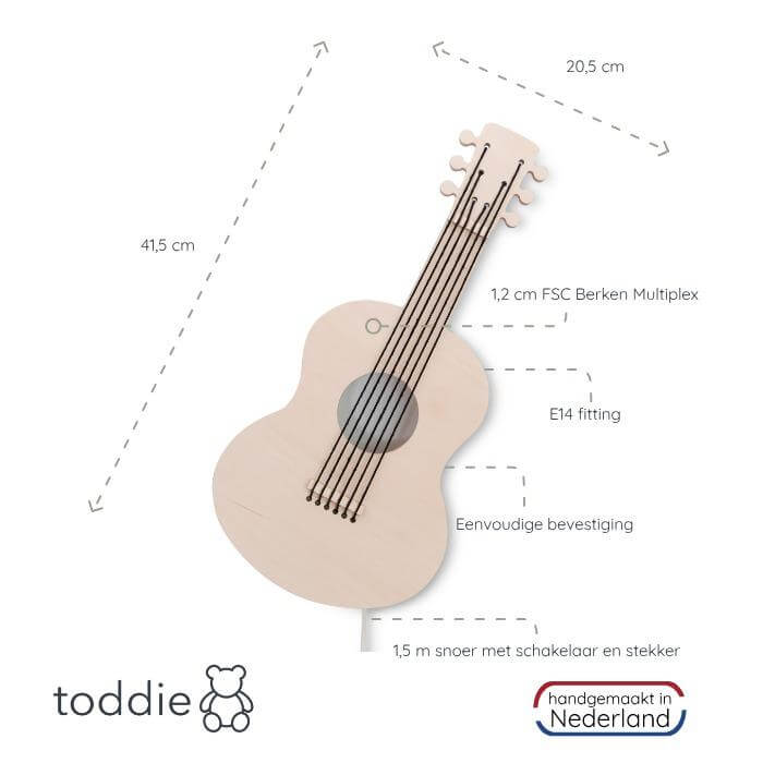 Houten wandlamp gitaar | nachtlampje multiplex - toddie.nl