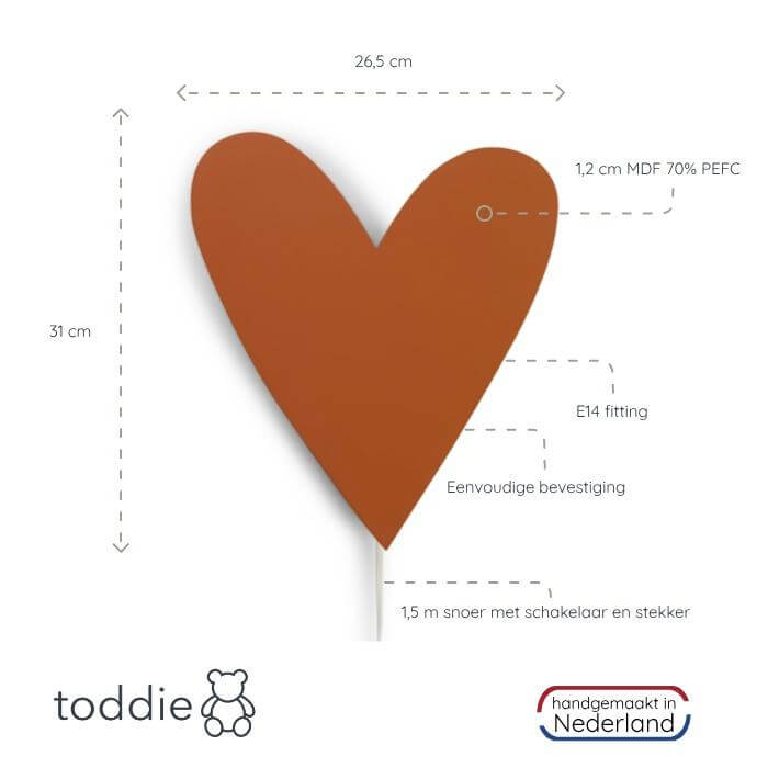 Houten wandlamp kinderkamer | Hart baksteen rood - toddie.nl