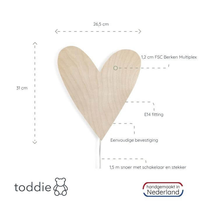 Houten wandlamp kinderkamer | Hart - toddie.nl