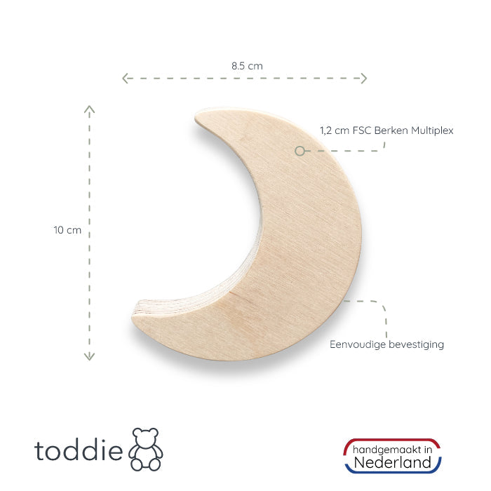 Blank houten wandhaken kinderkamer | Ster en maan - toddie.nl