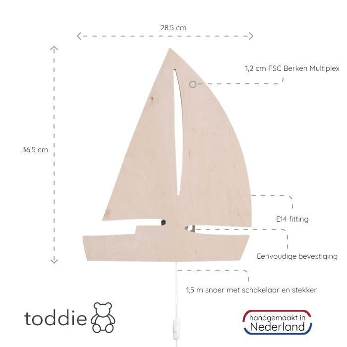 Houten wandlamp kinderkamer | Zeilboot - toddie.nl