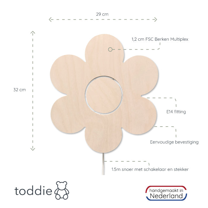 Houten wandlamp kinderkamer | bloem - toddie.nl