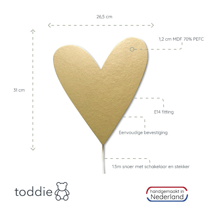 Houten wandlamp kinderkamer | Hart goud - toddie.nl