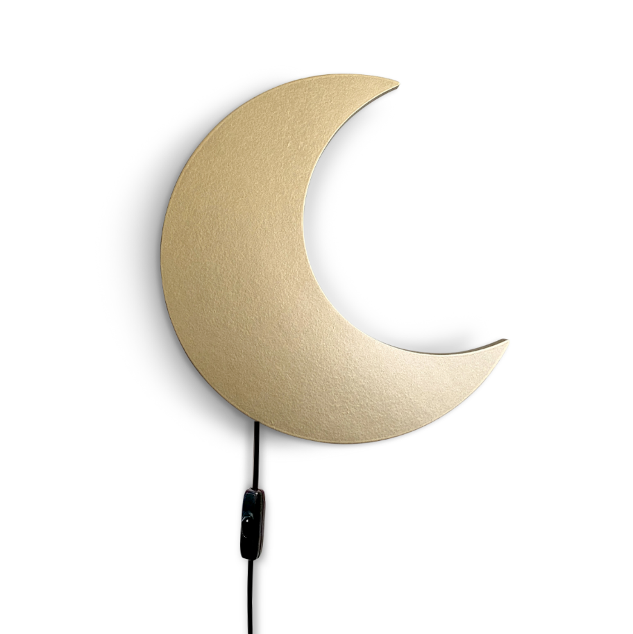 Houten wandlamp kinderkamer | Maan - Goud - toddie.nl