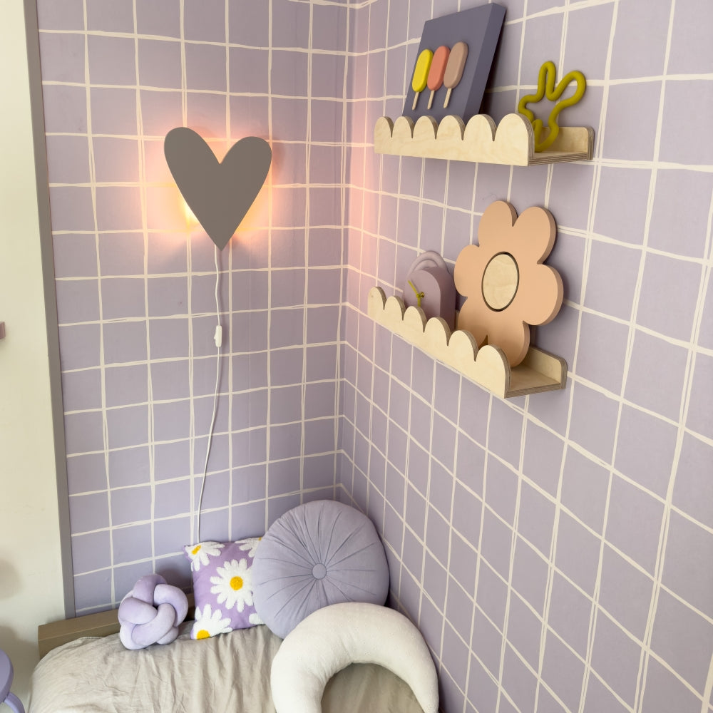 Applique murale en bois chambre d'enfant | Cœur - lilas