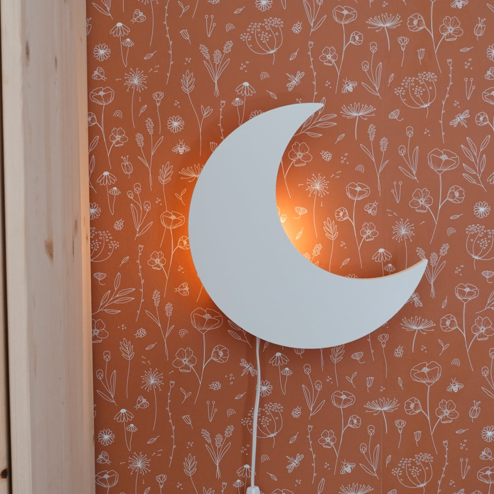 Houten wandlamp kinderkamer | Maan - wit - toddie.nl