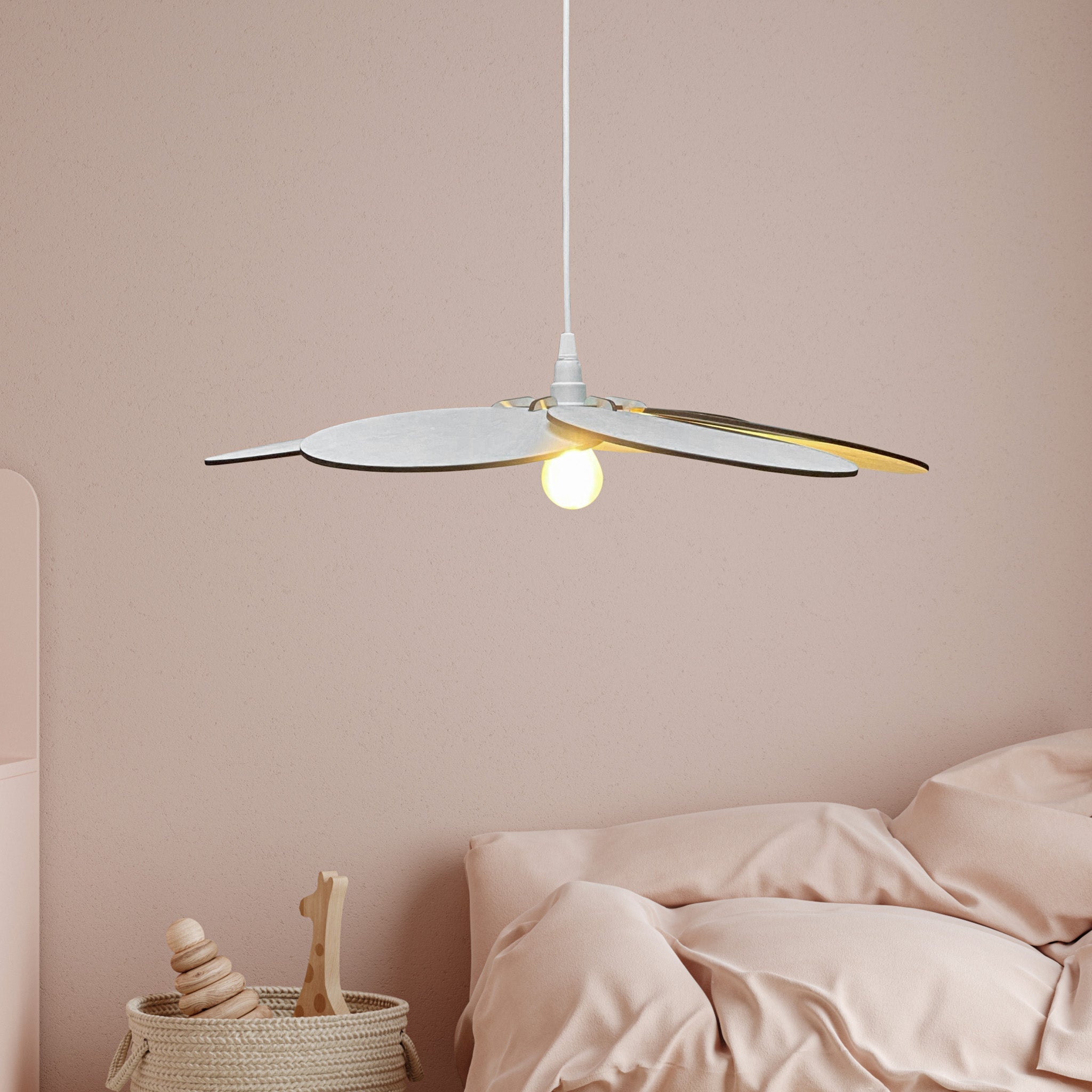 Lampe suspendue en bois chambre d'enfant | Fleur - naturel
