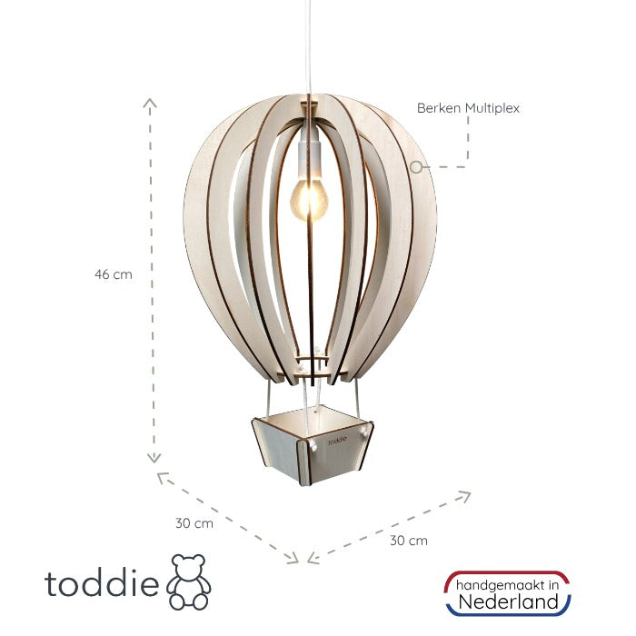 Lampe suspendue en bois chambre d'enfant | Montgolfière - naturel