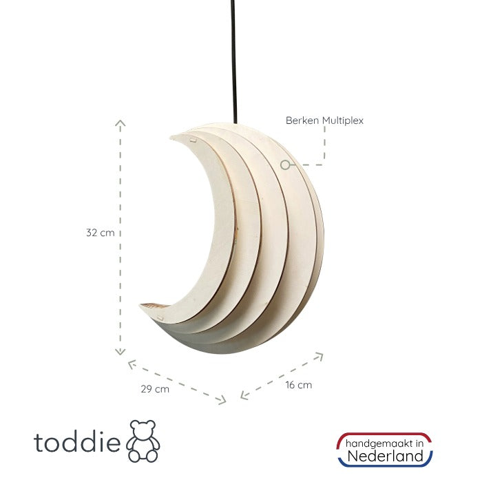 Lampe suspendue en bois chambre d'enfant | Lune - naturel