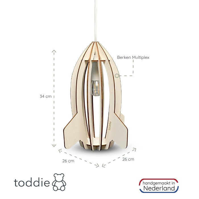 Lampe suspendue en bois chambre d'enfant | Fusée - naturel