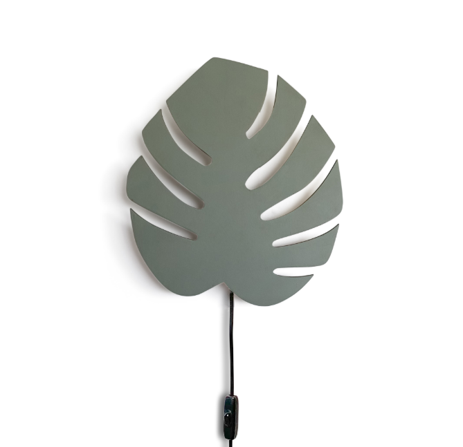 Houten wandlamp kinderkamer | Monstera blad groen - toddie.nl