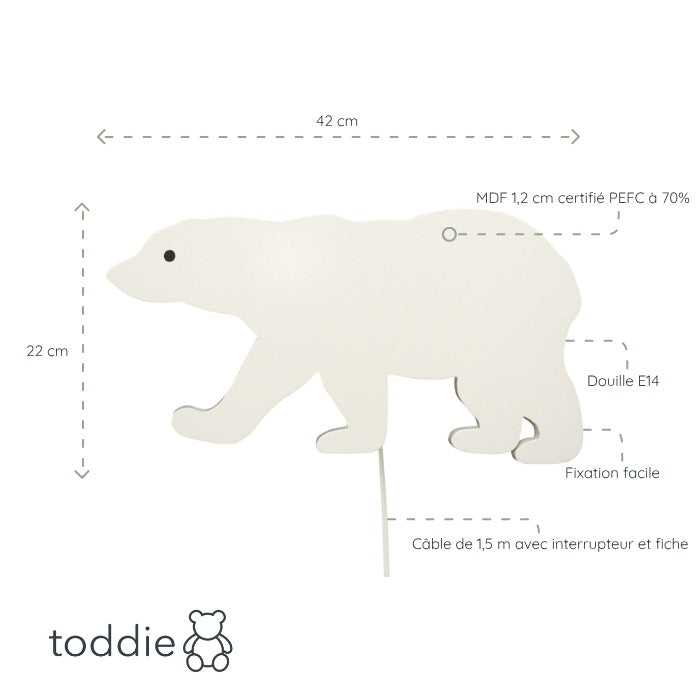 Applique murale en bois chambre d'enfant | Ours polaire - toddie.fr