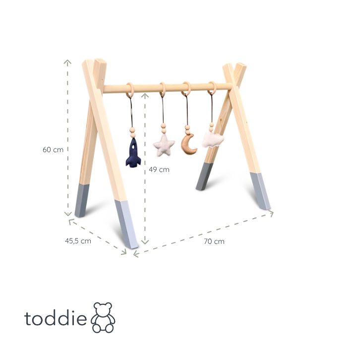 Portique bébé en bois Denim drift, avec suspentes espace, bois solide en forme de tipi - toddie.fr