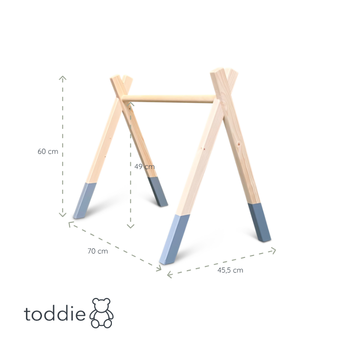 Portique d’éveil en bois blue, sans les jouets suspendus (vendus séparément), en forme de tipi, en bois massif - toddie.fr