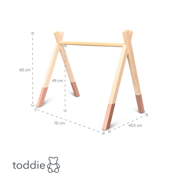 Portique d’éveil en bois rose, sans les jouets suspendus (vendus séparément), en forme de tipi, en bois massif - toddie.fr