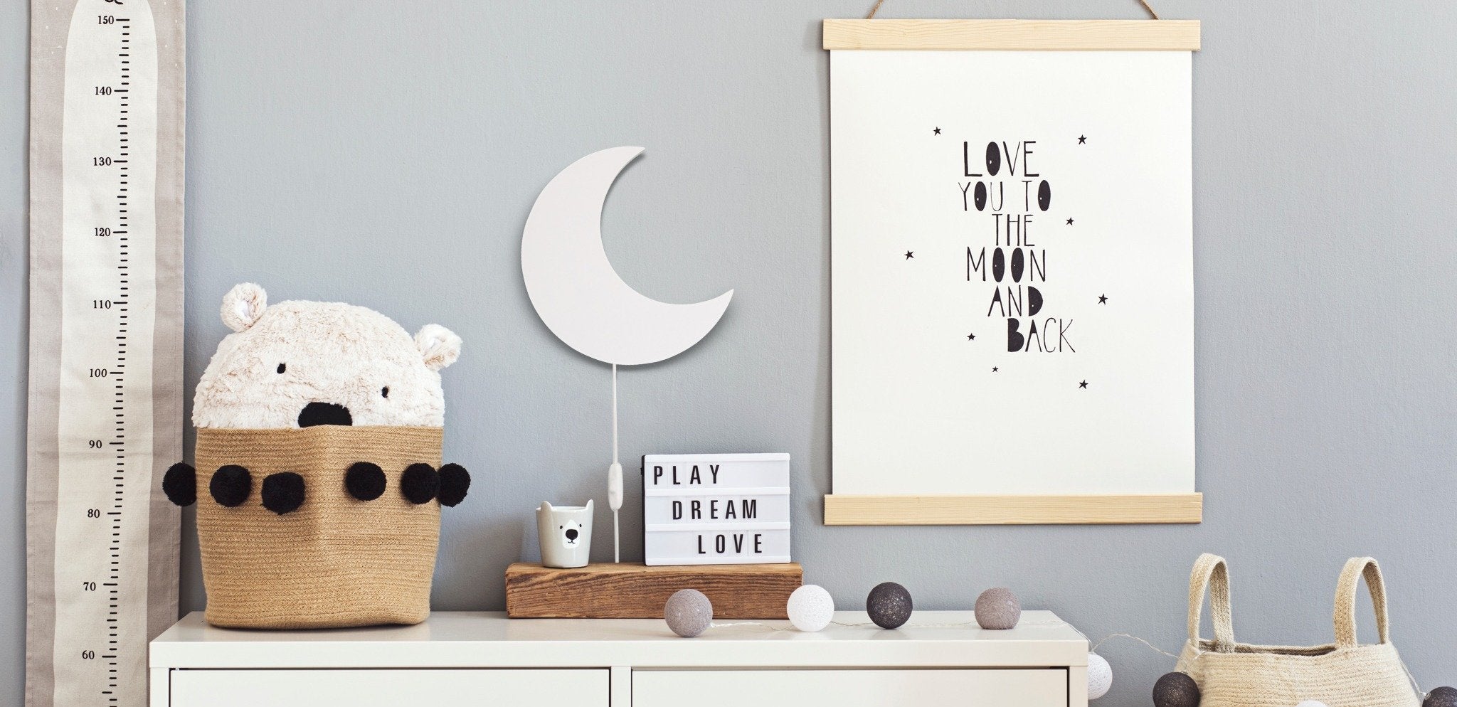 Applique murale en bois chambre d'enfant | Lune - blanc