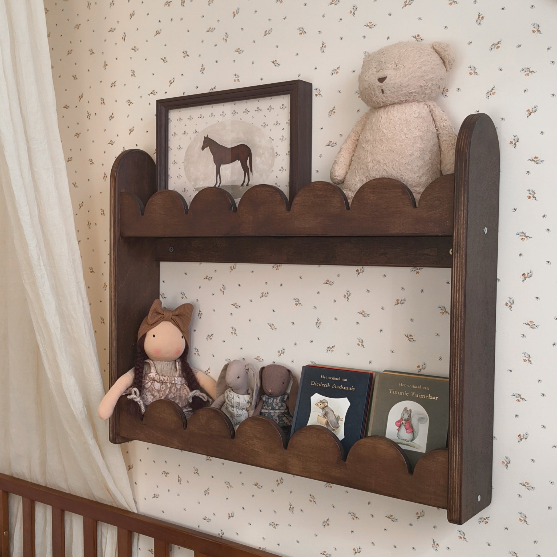 Bubble Montessori boekenrek kinderkamer | 2 planken - wengé gebeitst - toddie.nl ®