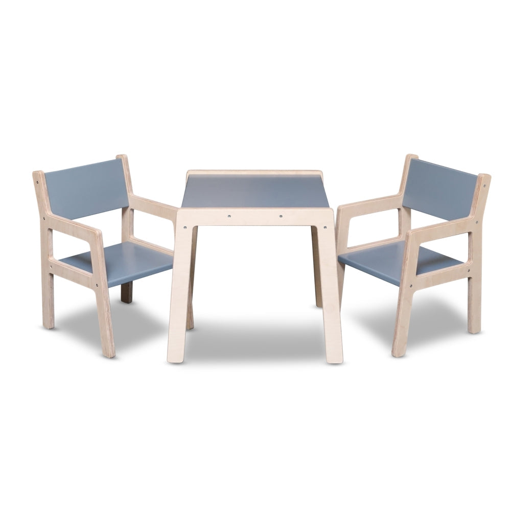 Houten kindermeubelsetje 1-3 jaar | Denim Drift (blauw/grijs) | Tafeltje + 2 stoeltjes - toddie.nl