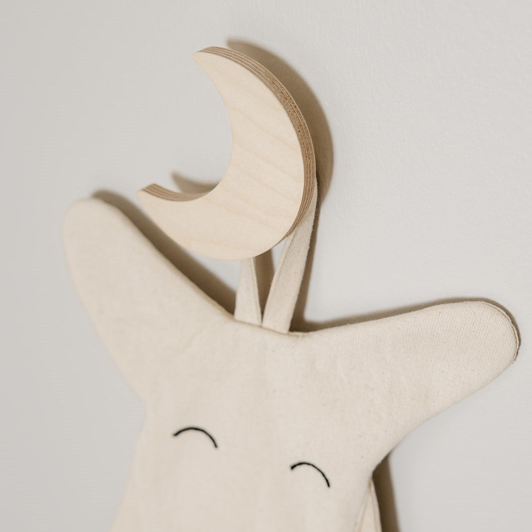 Houten wandhaken kinderkamer | Ster en maan - blank - toddie.nl ®