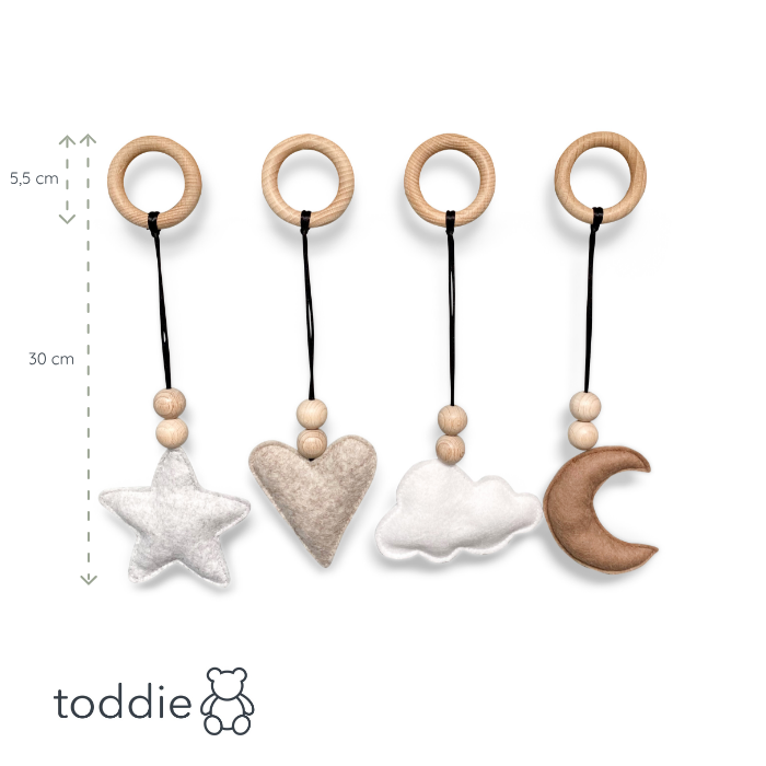 Pendentifs pour portique, nature - perles de feutre et de bois | Jouets portique - toddie.fr