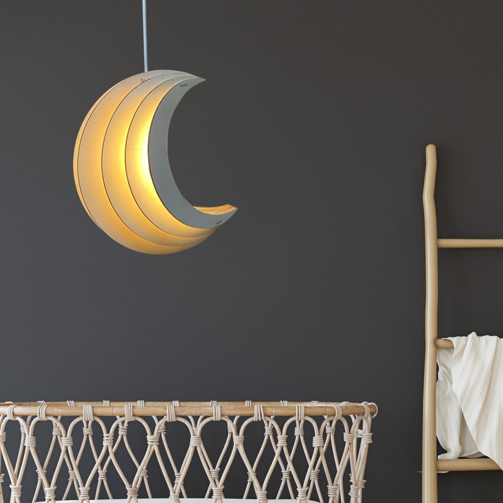 Lampe suspendue en bois chambre d'enfant | Lune - naturel
