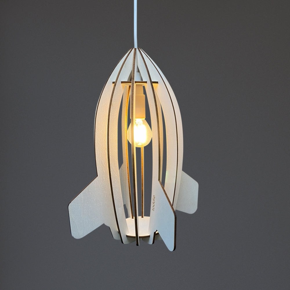 Lampe suspendue en bois chambre d'enfant | Fusée - naturel