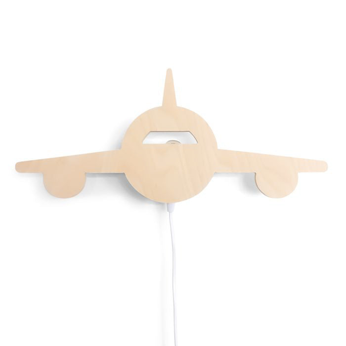 Houten wandlamp kinderkamer | Vliegtuig - blank - toddie.nl ®