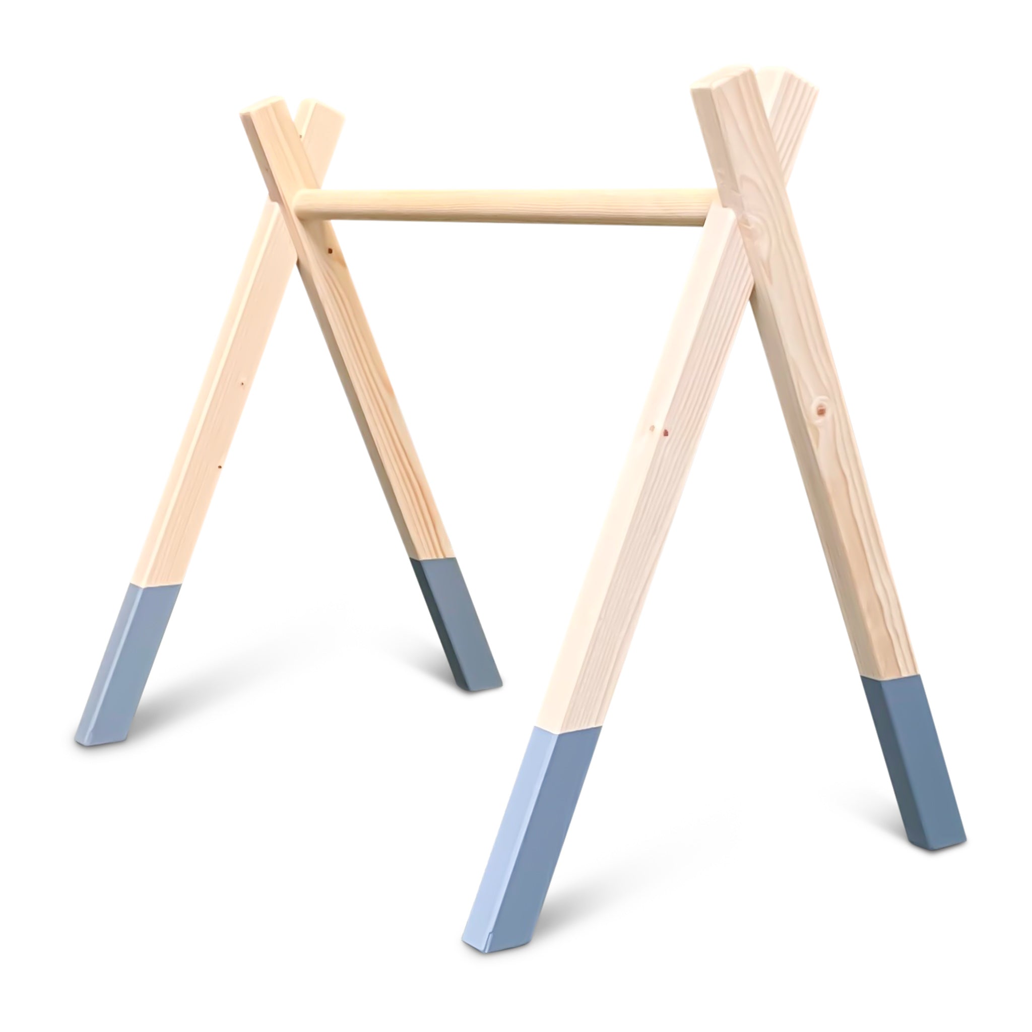 Portique d’éveil en bois blue, sans les jouets suspendus (vendus séparément), en forme de tipi, en bois massif - toddie.fr