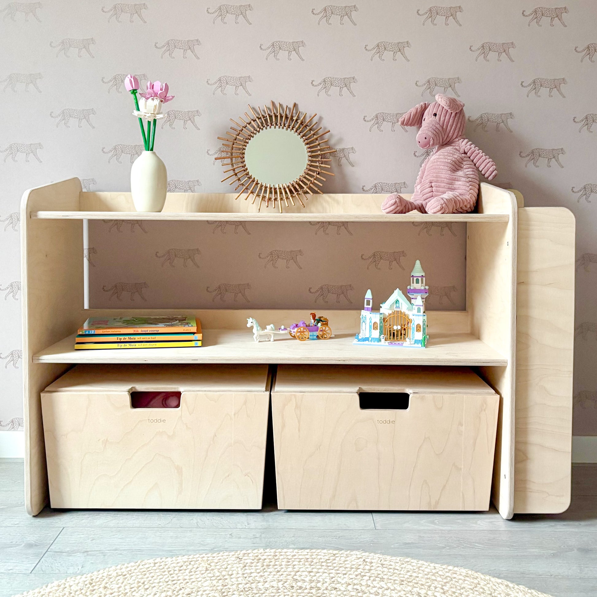 Jollie montessori open speelgoedkast met zijkant boekenrek | Boekenkast 2 planken - blank - toddie.nl ®