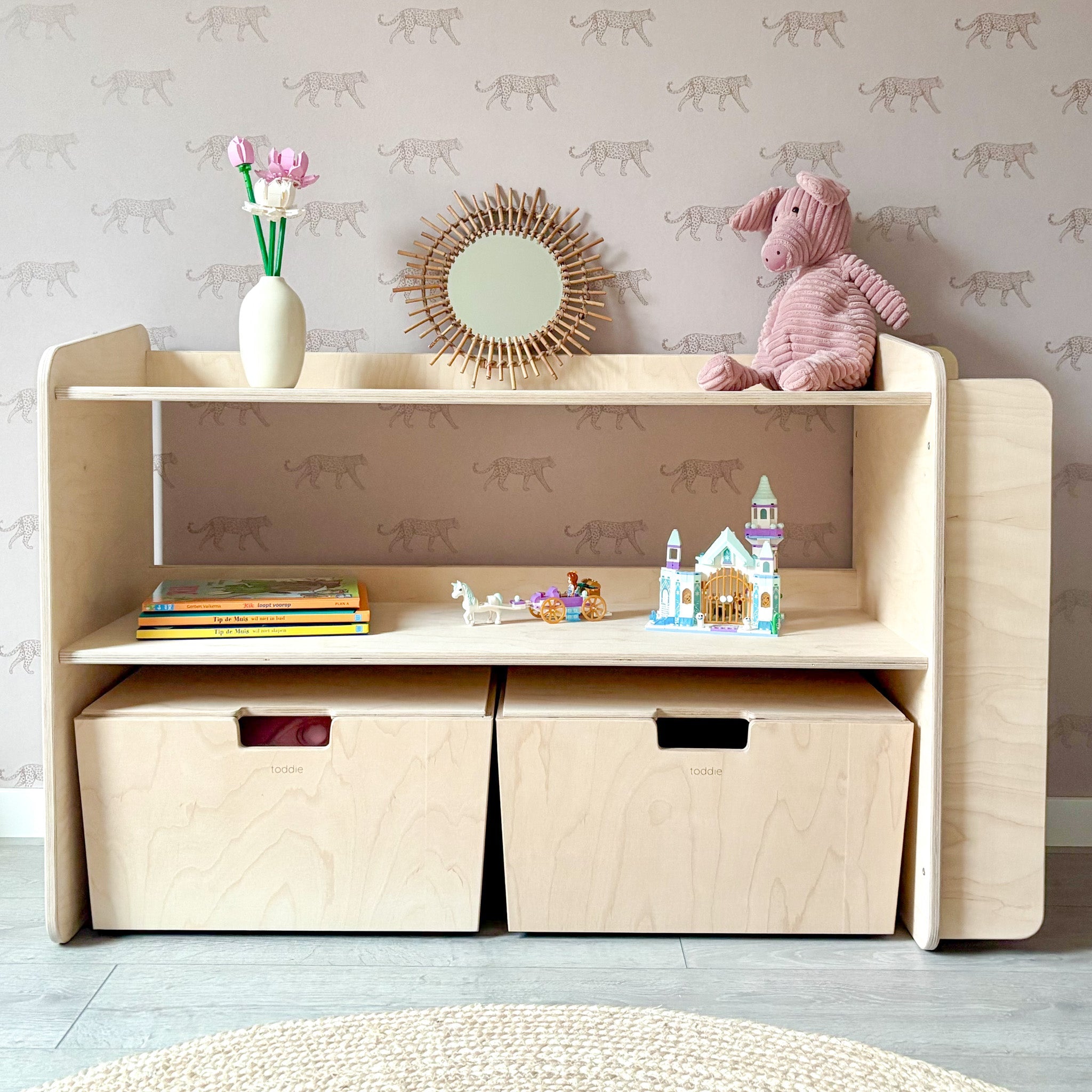 Jollie montessori open speelgoedkast met zijkant boekenrek | Boekenkast 2 planken - blank - toddie.nl ®